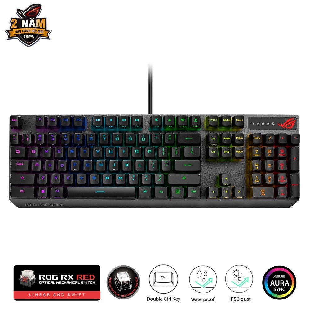 Bàn phím cơ Asus ROG Strix Scope RX PBT Blue/Red Switch - Hàng Chính Hãng