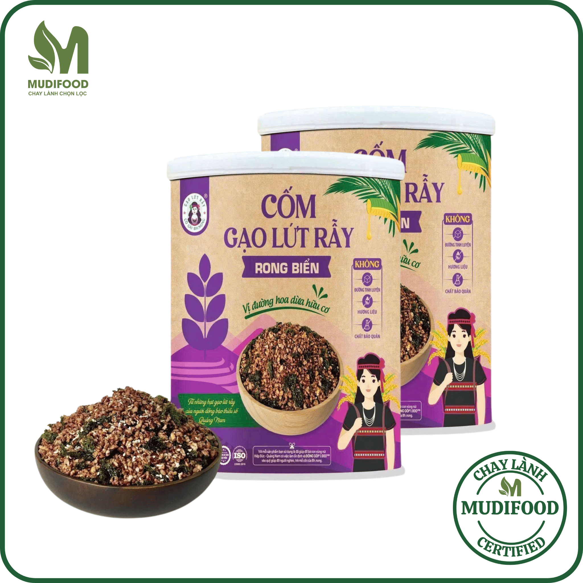 Combo 2 Hũ Cốm Gạo Lứt Rẫy Rong Biển Bh.Nong (Mỗi Hũ 180g) - Dinh Dưỡng Cho Người Ăn Vặt Healthy, Ăn Chay, Ăn Kiêng