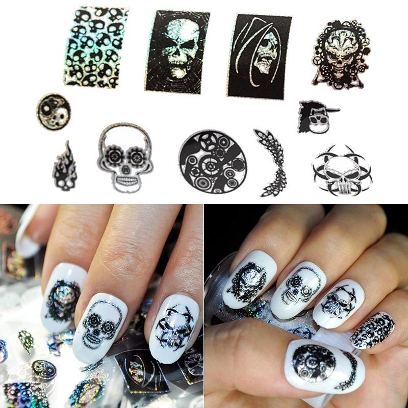 1 Tờ Miếng Dán Móng Tay Hình Bộ Xương 3D Phong Cách Halloween Độc Đáo