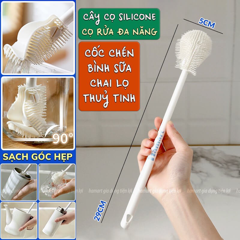 Cây Cọ Silicone Rửa Cốc Chén Ly Chai Lọ Thuỷ Tinh Đa Năng Vệ Sinh Bình Sữa Ấm Trà Sạch Đáy Góc Hẹp
