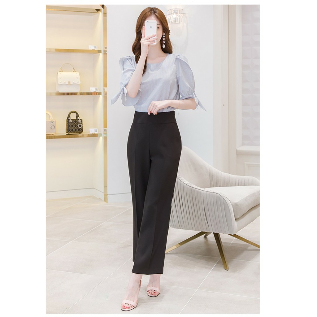 Quần ống rộng nữ, quần ống xuông lưng cao khóa sườn dáng dài vải tuyết mưa vitex nhiều màu