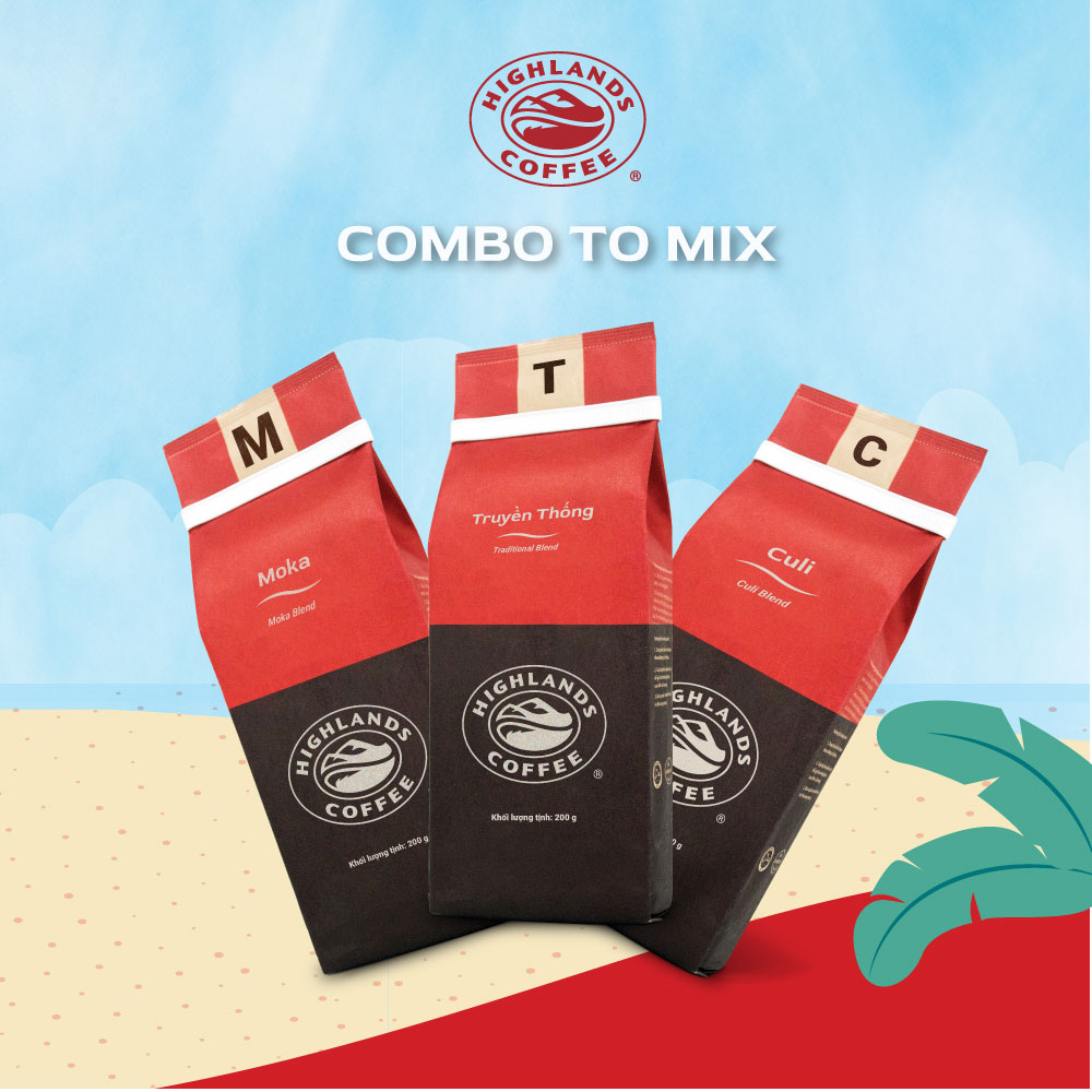 [Combo mix] Combo 3 Cà phê rang xay Culi, Moka, Truyền Thống Highlands Coffee 200g