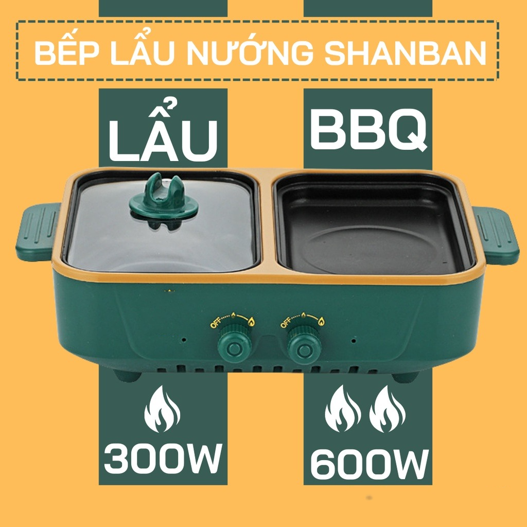 Bếp Lẩu, Nướng Mini 2 Ngăn SHABAN Cao Cấp 2 In 1 - Siêu Chống Dính, Đa Năng, Tiện Lợi