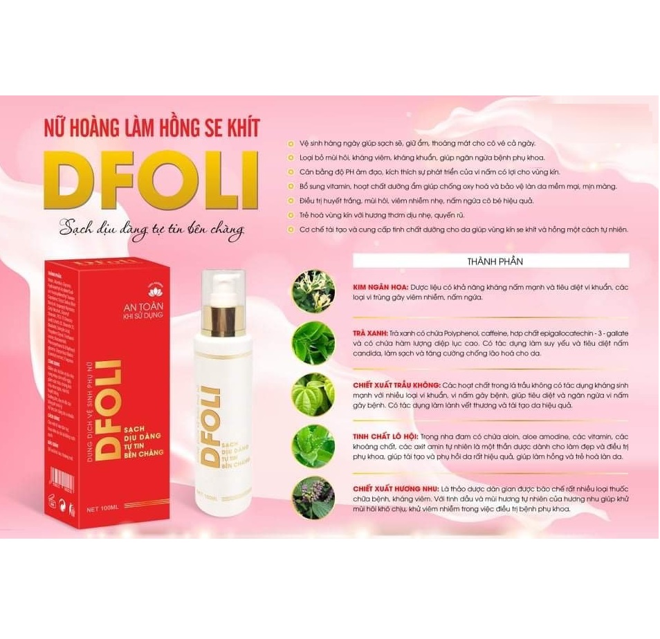 Dung Dịch Vệ Sinh Phụ Nữ Thảo Dược Thiên Nhiên DFOLI (Chai 100 ml)