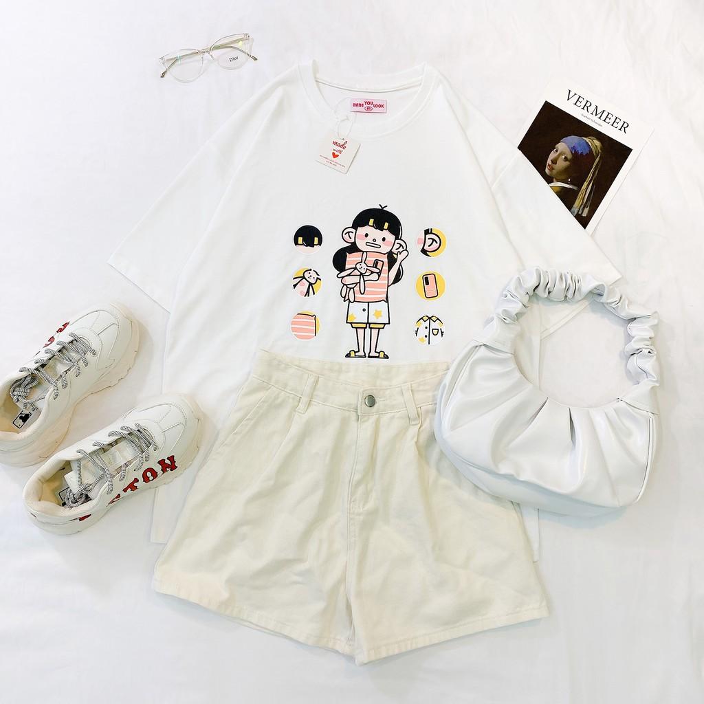 Áo thun tay lỡ Cô Bé Ôm Thỏ phông Unisex nam nữ tee oversize form rộng pull Ulzzang Streetwear Hàn Quốc vải mềm