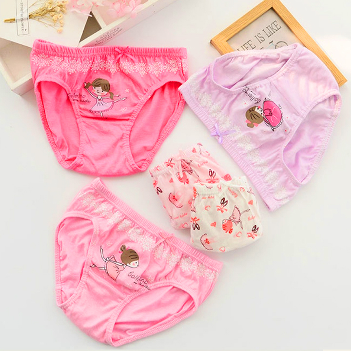 Set 5 quần chip kháng khuẩn cho bé gái, Hộp 5 quần lót cho bé gái 1-12 tuổi xuất Hàn cao cấp chất cotton Baby-S - SC024