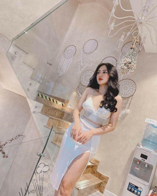 Sét áo 2 dây ép đá chân váy xẻ đùi