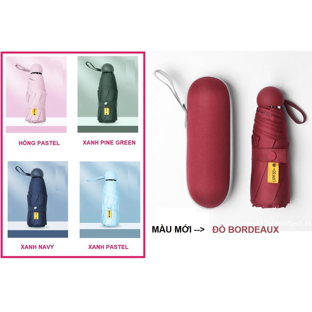 Ô dù mini gấp gọn 18 cm khung 8 nan thép kèm hộp đáng yêu chống nắng SPF50
