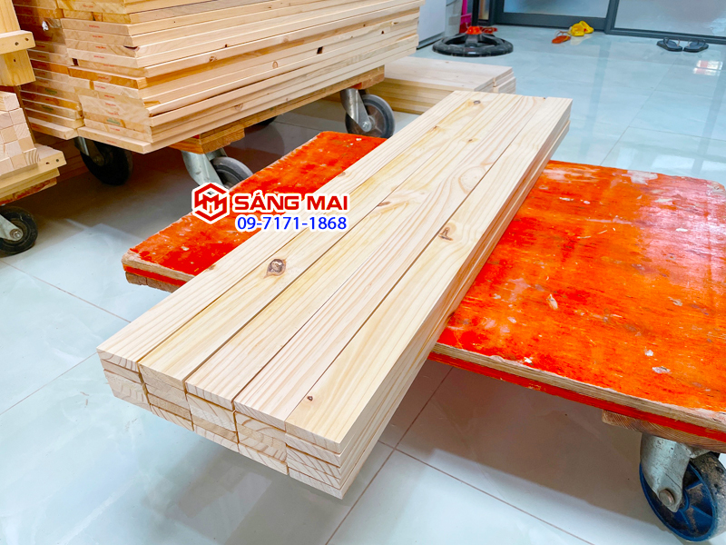 Thanh gỗ thông 1cm x 5cm x dài 120cm + láng mịn 4 mặt