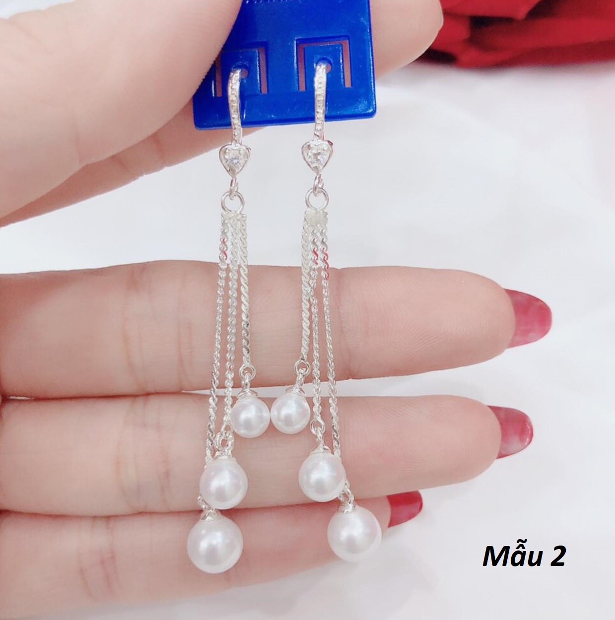 Bông tai bạc tua trai thả dài chất liệu bằng bạc s925 MS68e