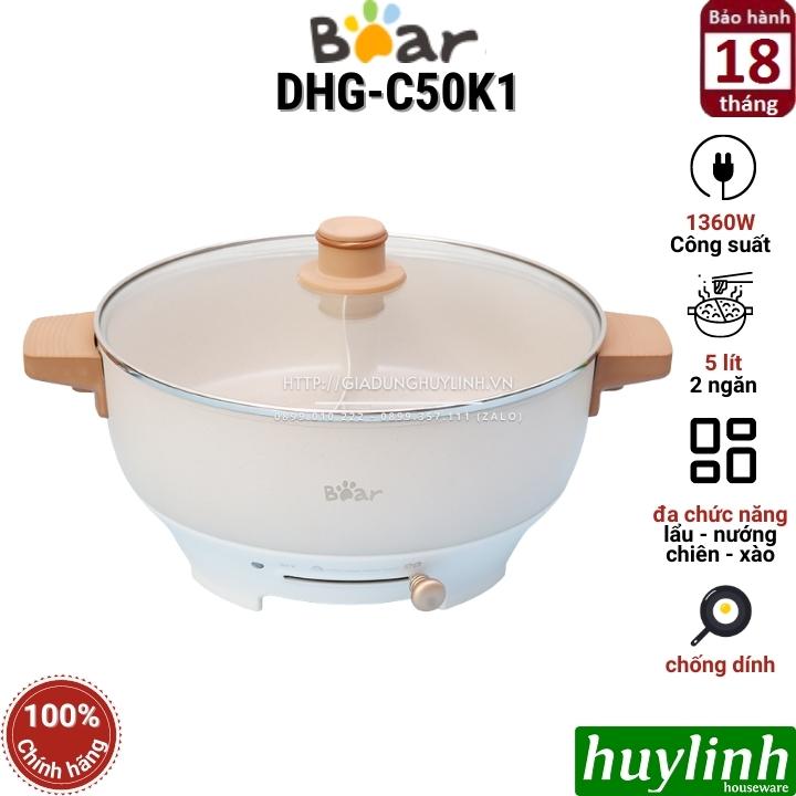 Nồi lẩu điện đôi uyên ương Bear DHG-C50K1 - Dung tích 5 lít - Hàng Chính hãng