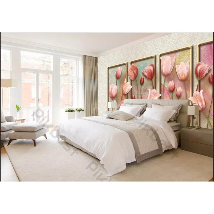 Tranh dán tường Vườn hoa tulip đua sắc hiện đại, Tranh dán tường 3d hiện đại MS1192284