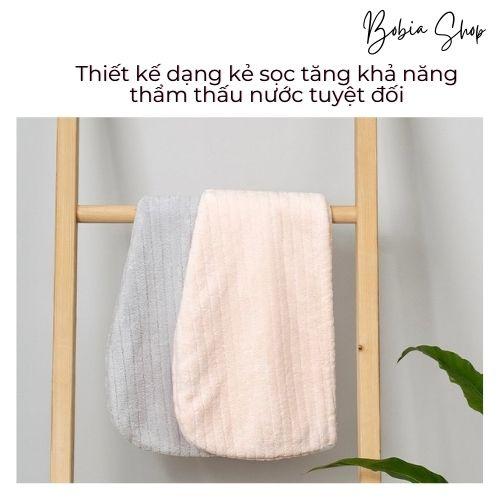 Khăn ủ tóc siêu nhanh khô, khăn quấn tóc bông gòn vân kẻ sọc dày dặn, mềm mịn