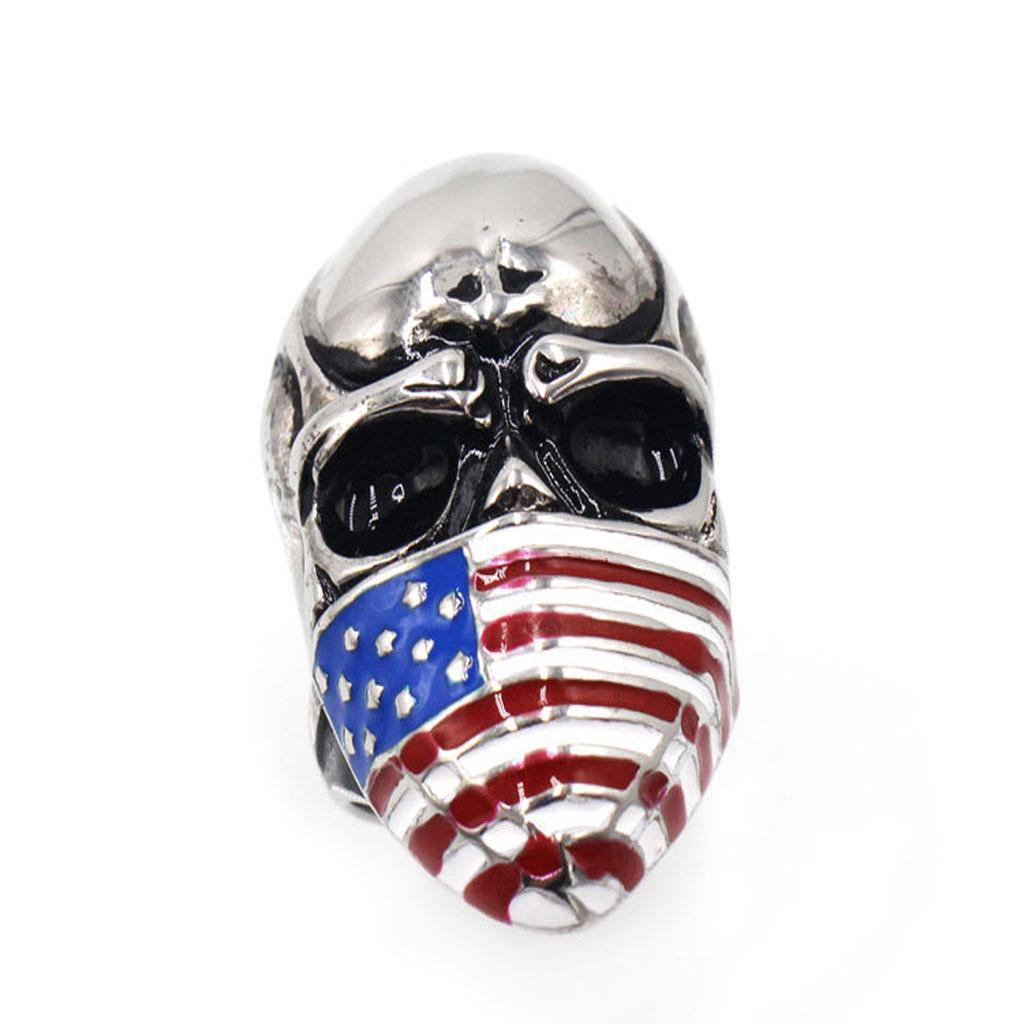 Punk Rock Personality Evil Skull Head Ring with Star American Flag Mask