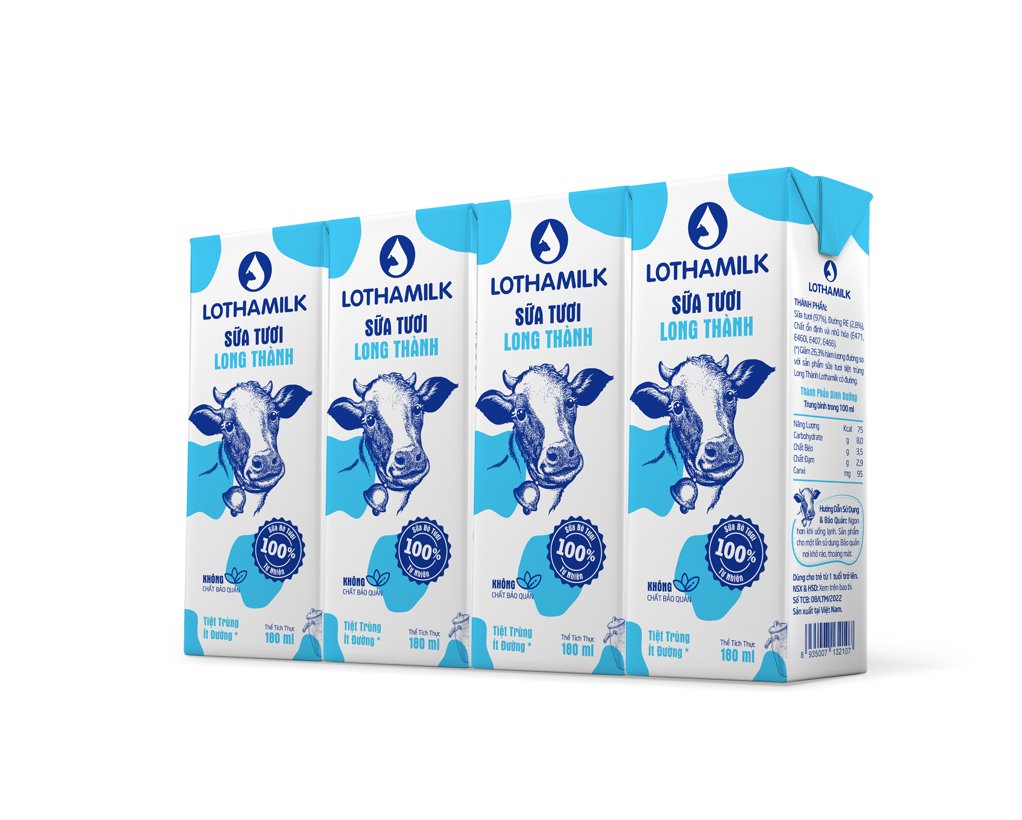 Thùng 48 Hộp Sữa Tươi Tiệt Trùng Lothamilk Ít Đường 180ml