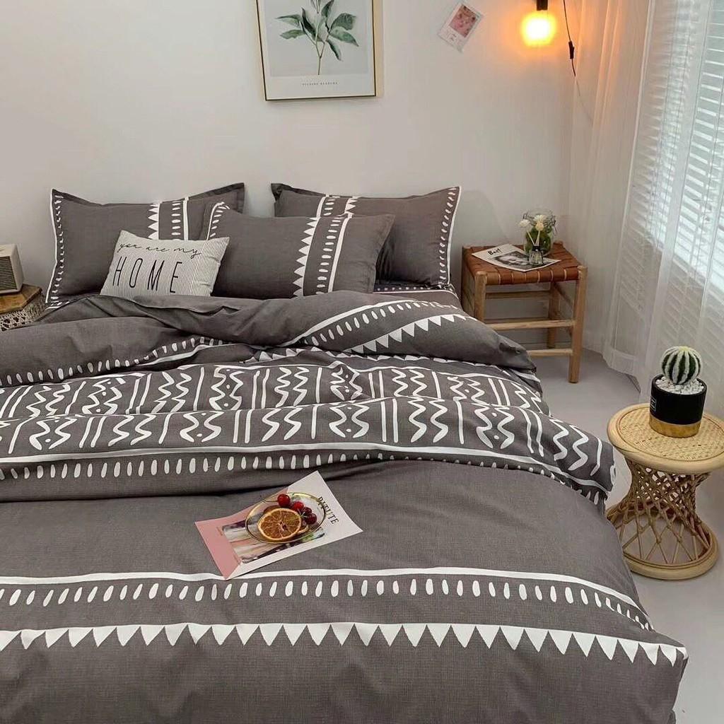 Bộ Chăn Ga Gối Cotton 80% m6/m8/2m-Tiệm Nhà Mêu Set 4 Món 2 Vỏ gối ,drap vỏ chăn Thổ Cẩm Nâu Nhập Khẩu Sale Kịch Sàn