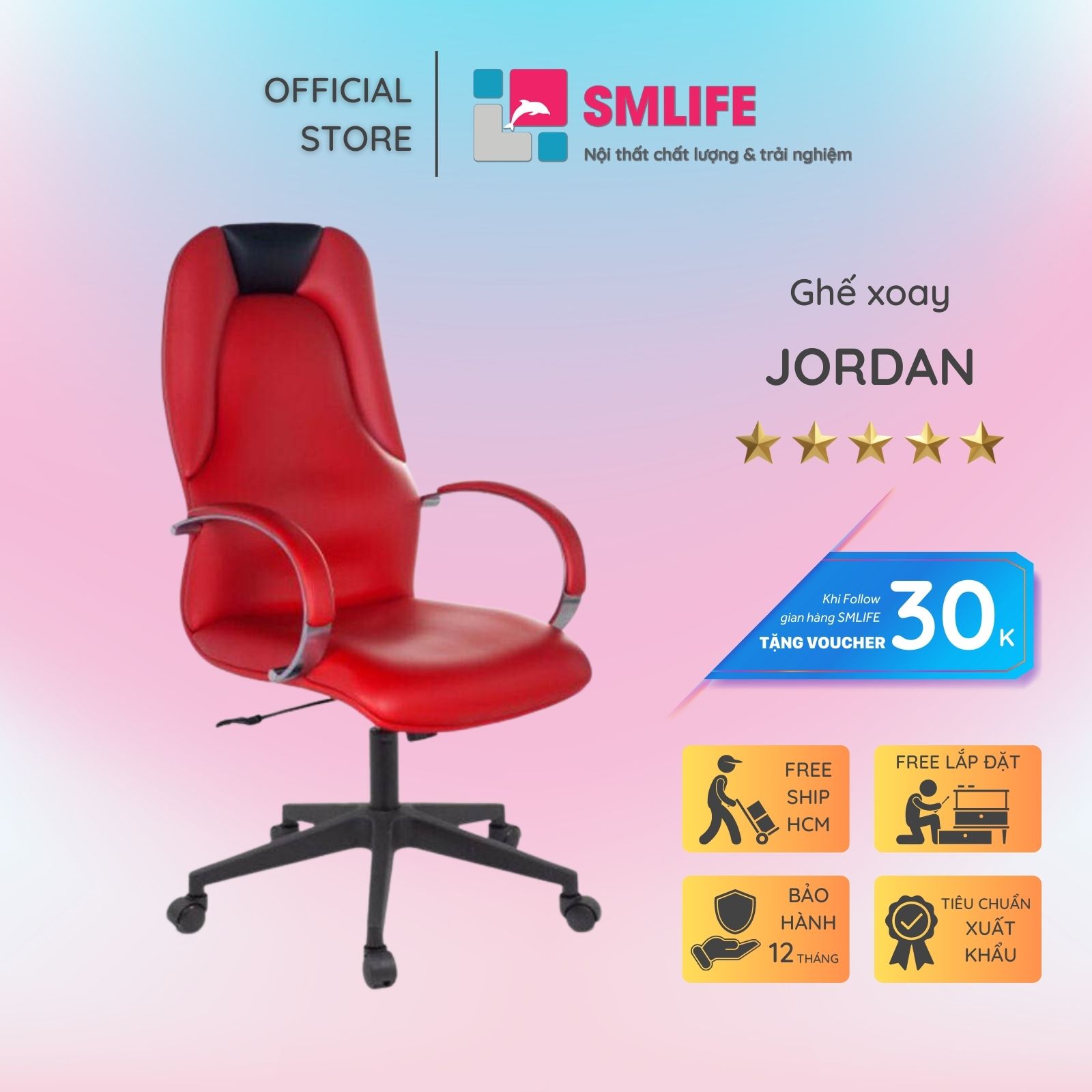 Ghế xoay văn phòng lưng cao da công nghiệp SMLIFE Jordan