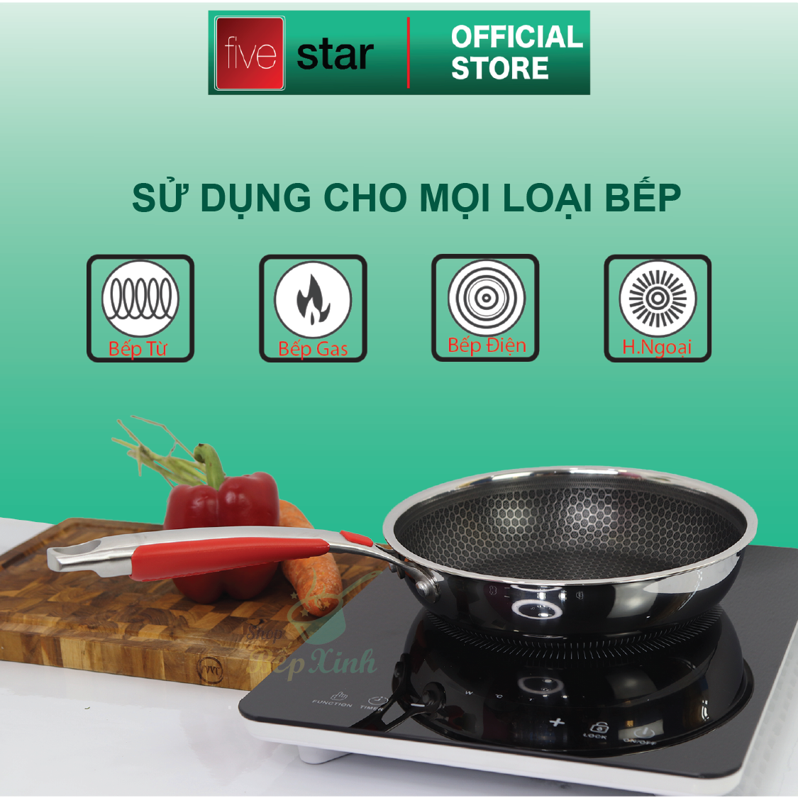 Chảo chống dính Blackcube tổ ong cao cấp Fivestar Plus 3 lớp đúc liền 24cm quai silicon