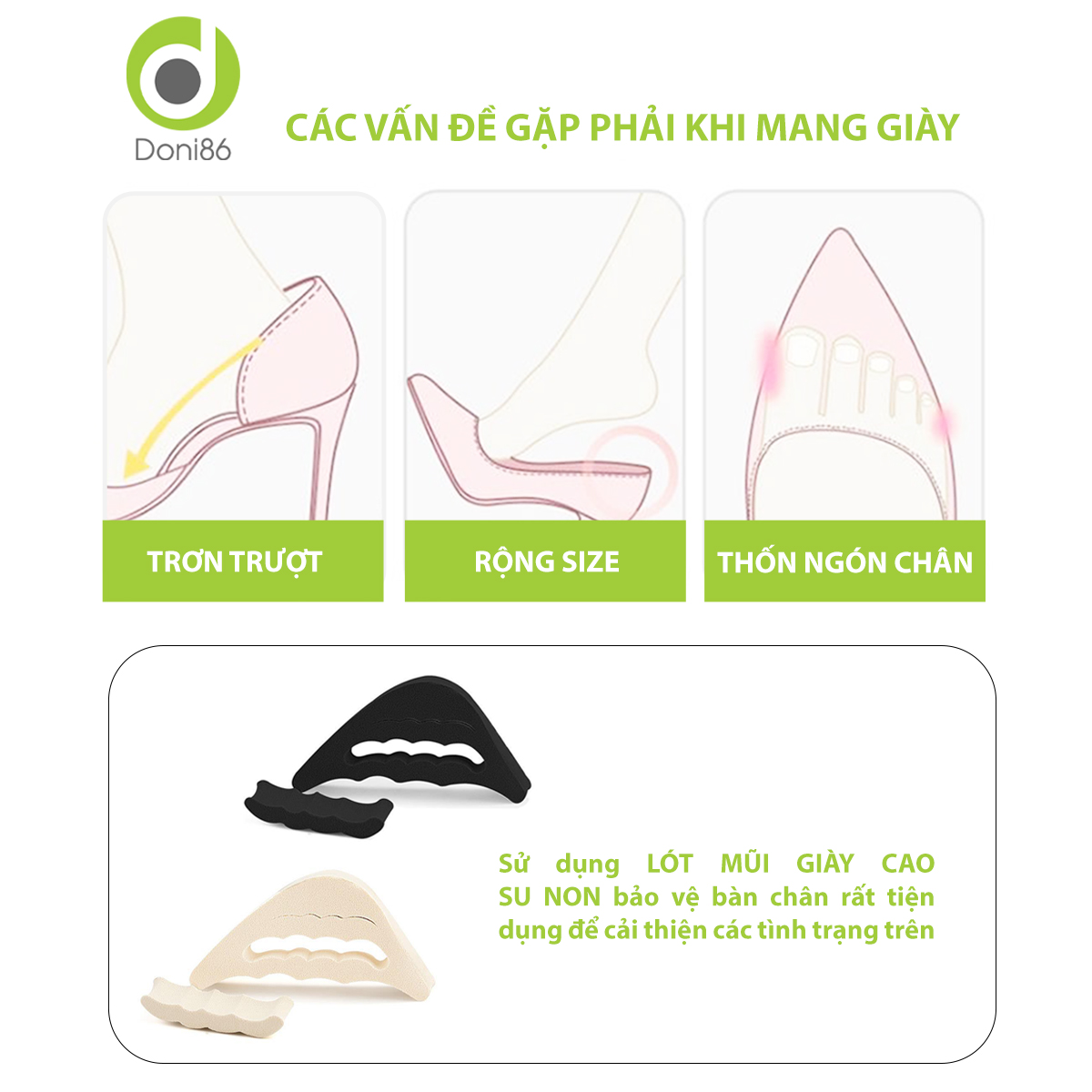 Combo 2 cặp lót giày cao gót bằng cao su non đệm êm ngón chân PK50