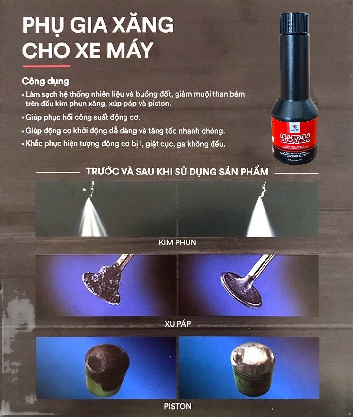 Phụ Gia Súc Béc Xăng Xe máy MAXLUBE Làm Sạch Cặn Cacbon Buồng Đốt Kim Phun Van Nạp Xả Nhập USA