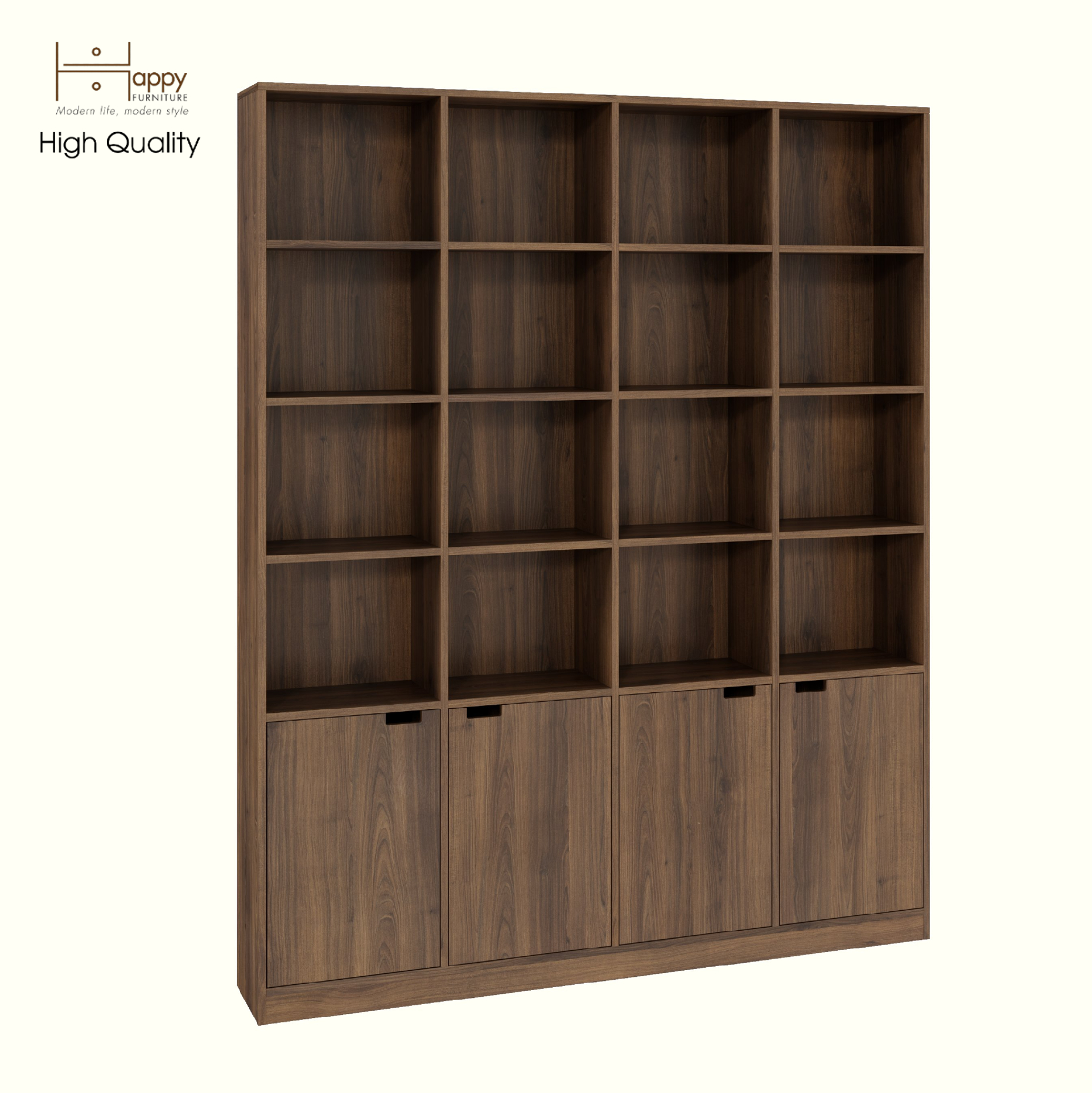 HAPPY FURNITURE , ALVA - Kệ sách 4 cửa mở, KSA_071 , 160cm x 28cm x 200cm DxRxC