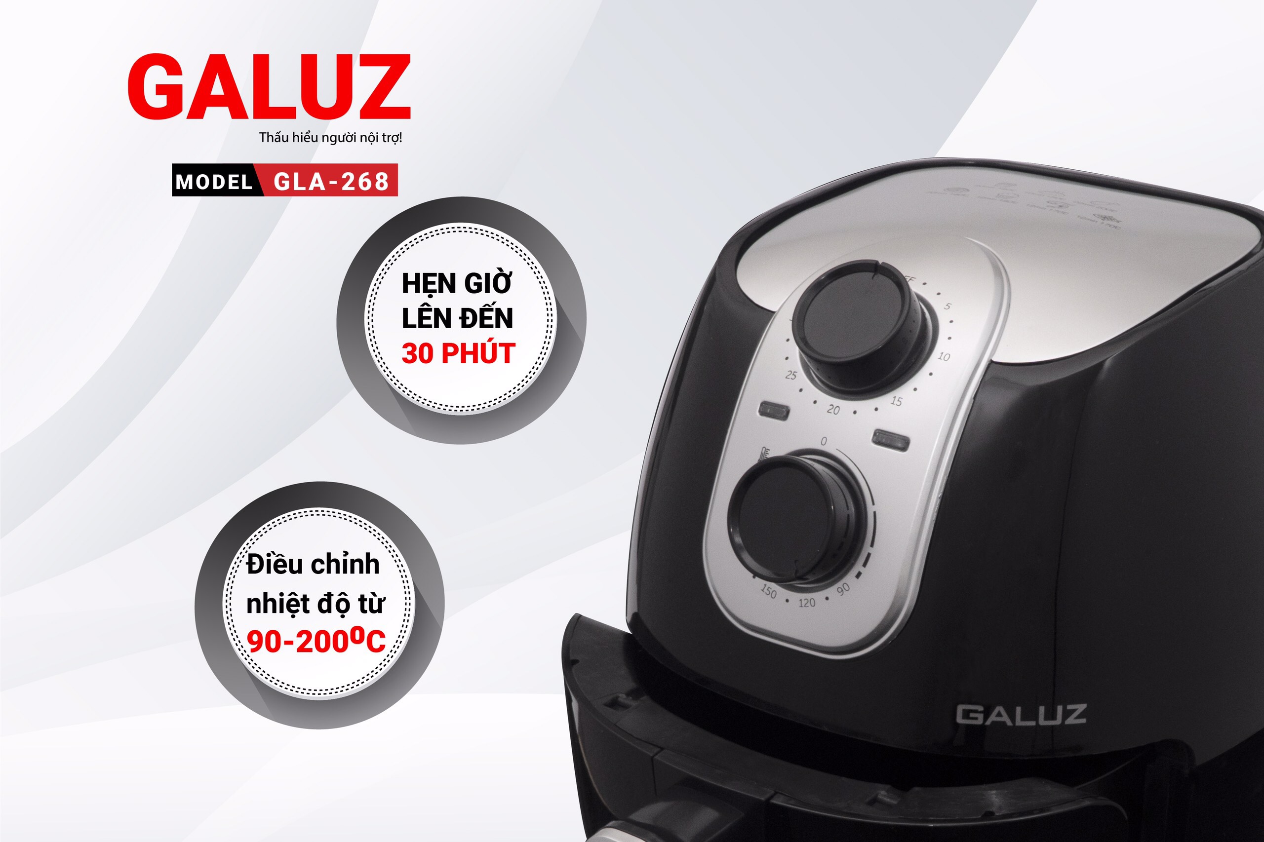 Nồi chiên không dầu Galuz GLA 268, dung tích 4 lít, công nghệ Rapid Air, hàng chính hãng