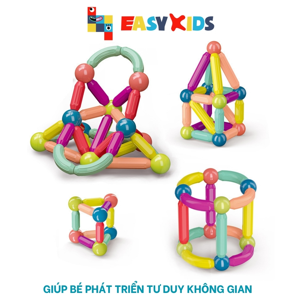 Bộ Đồ Chơi Xếp Hình Nam Châm Thông Minh Magnetic Blocks, Trò Chơi Nam Châm Xếp Hình Cho Bé Tăng IQ 64 Chi Tiết
