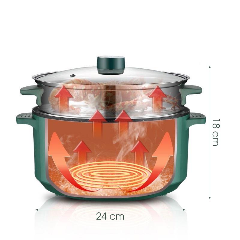 Nồi điện đa năng ELECTRIC COOKER POT dung tích 2.4L, công suất 800W.6 chế độ nấu - tặng kèm khay hấp