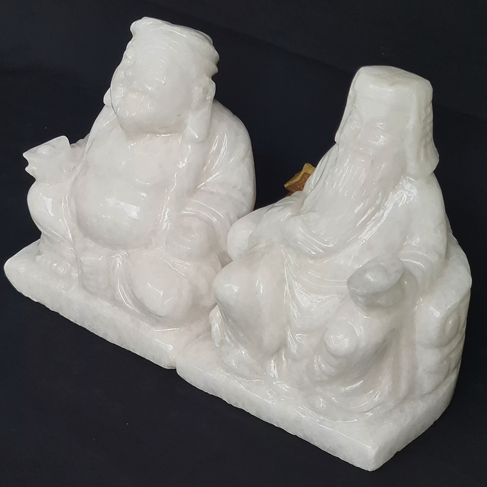 Bộ Thần Tài Thổ Địa - Đá Trắng - 16Cm - Mx