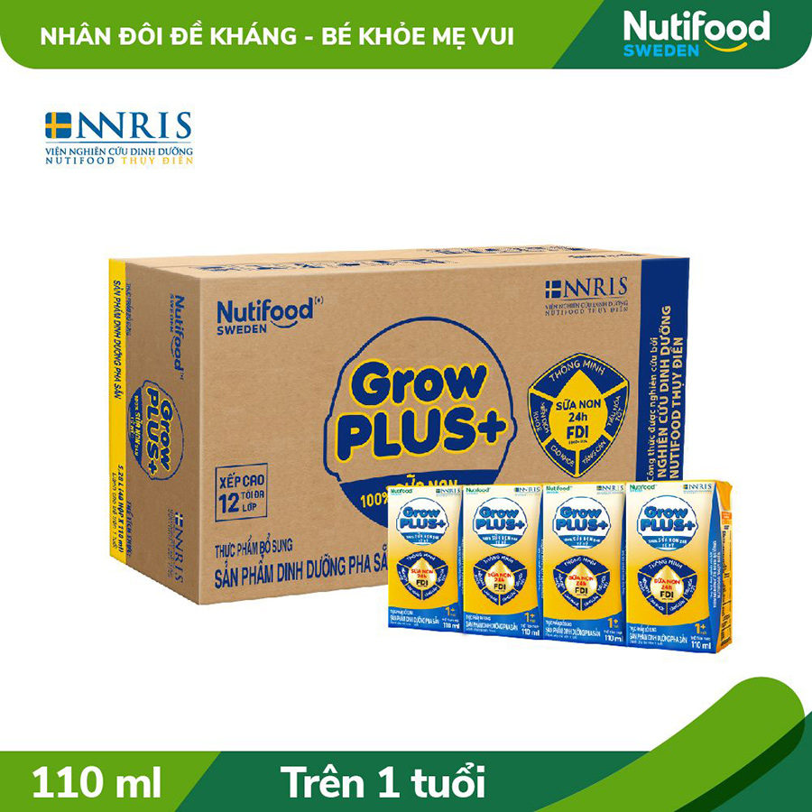 Thùng Sữa Bột Pha Sẵn GrowPLUS+ Sữa Non Tăng Đề Kháng 110ml - (48 Hộp x 110ml)