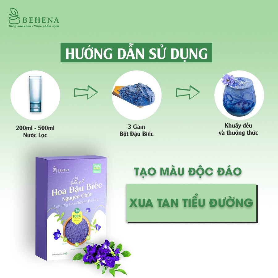 Bột Hoa Đậu Biếc nguyên chất BEHENA không chất bảo quản - an toàn - nguyên liệu tạo màu - làm bánh hộp 50g_Minh Anpha