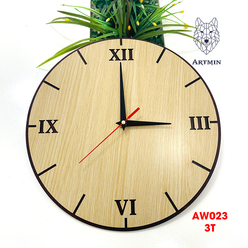 AW023 - Đồng Hồ Gỗ Treo Tường – Décor Trang Trí Số La Mã