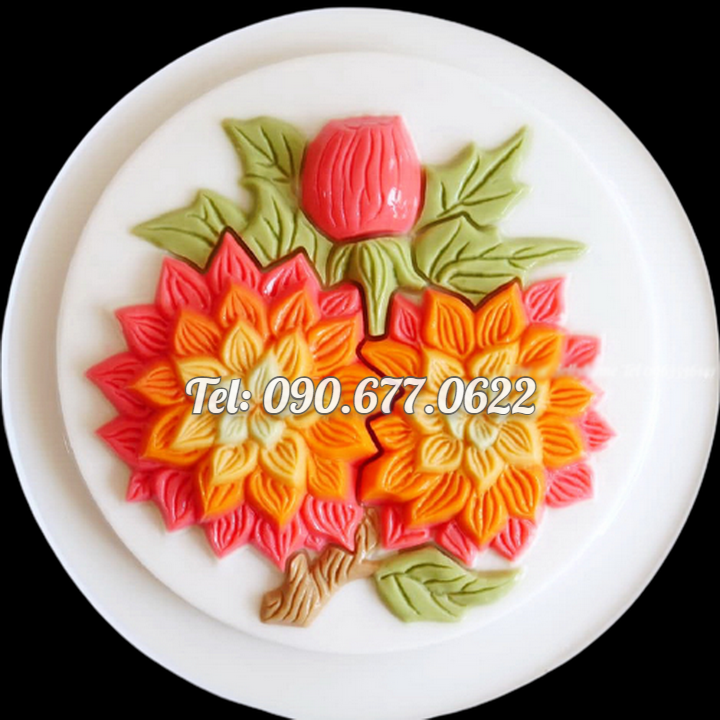 Khuôn rau câu sinh nhật, cưới hỏi hoa cúc đôi – Khuôn hình tròn loại 20 cm - Mã số 1429