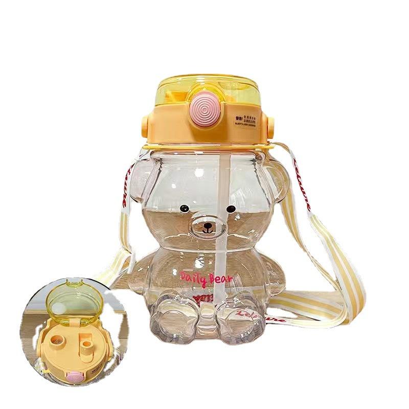 Bình Đựng Nước 1200ml Kèm Ống Hút In Hình Gấu Dễ Thương