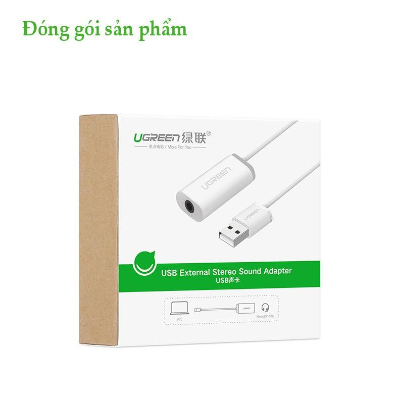 Bộ chuyển đổi USB sang cổng âm thanh 3.5mm UGREEN US206 30712 màu trắng - Hàng chính hãng