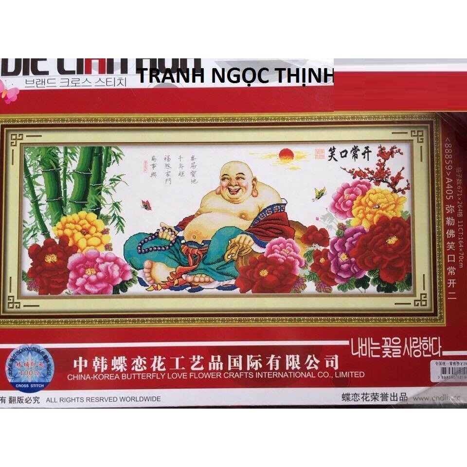 Tranh thêu chữ thập phật di lặc DLH- YA405- Kích thước: 164x70- Kho Tranh Đồng Nai