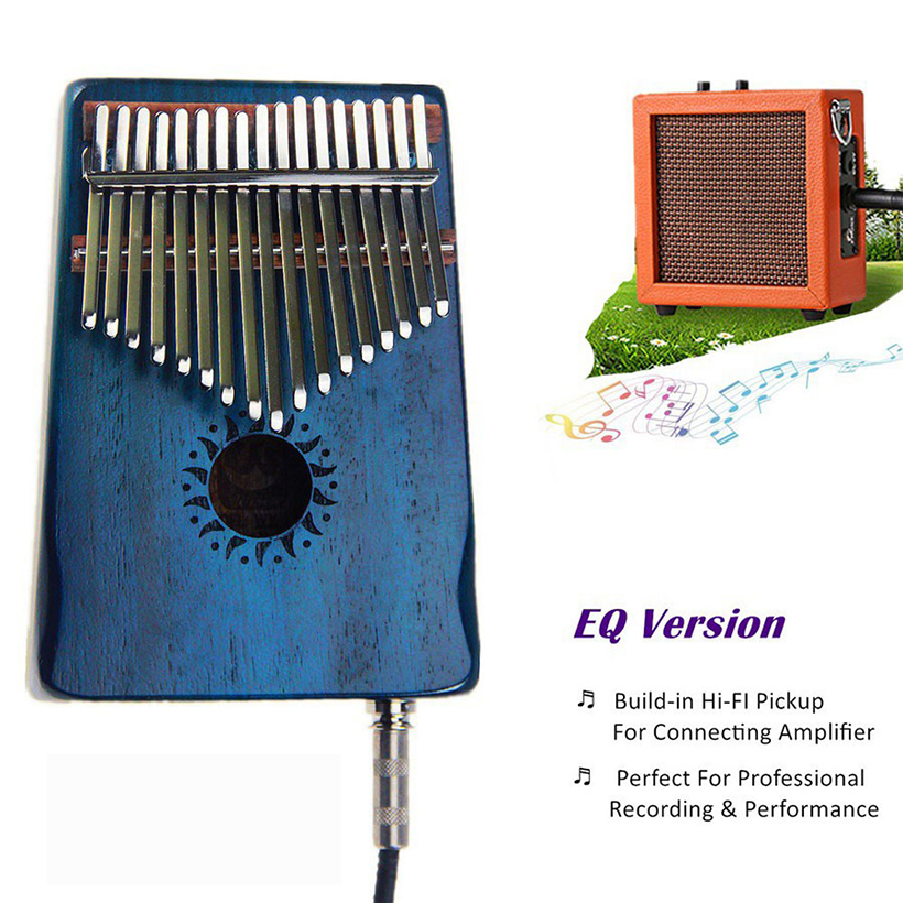 Đàn Kalimba 17 Phím Gỗ Mahogany Walter WK-17BLEQ Kèm Kèn Kazoo (Có EQ) - Xanh