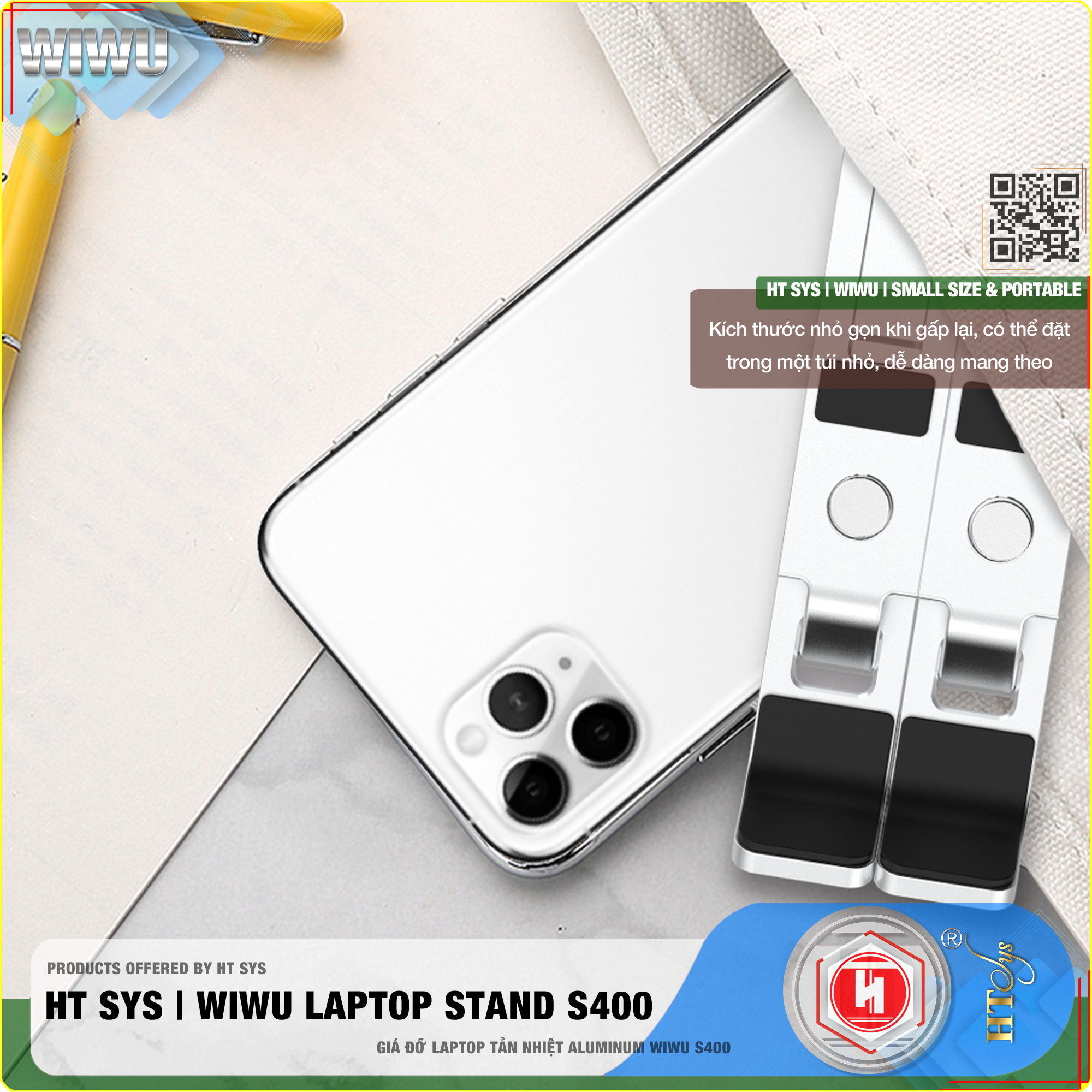 Giá đỡ laptop gấp gọn HT SYS wiwu LAPTOP stand S400-Hợp kim nhôm cao cấp-Đế tản nhiệt laptop, macbook, máy tính xách tay-06 Chế độ điều chỉnh góc độ-Hỗ trợ máy 13 inch đến 15,6 inch và tất cả máy tính bảng-[Hàng Nhập Khẩu]