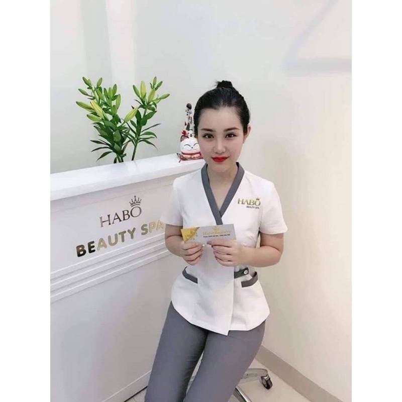 Bộ đồng phục cho nhân viên spa may theo số đo. trên 5b free thêu logo