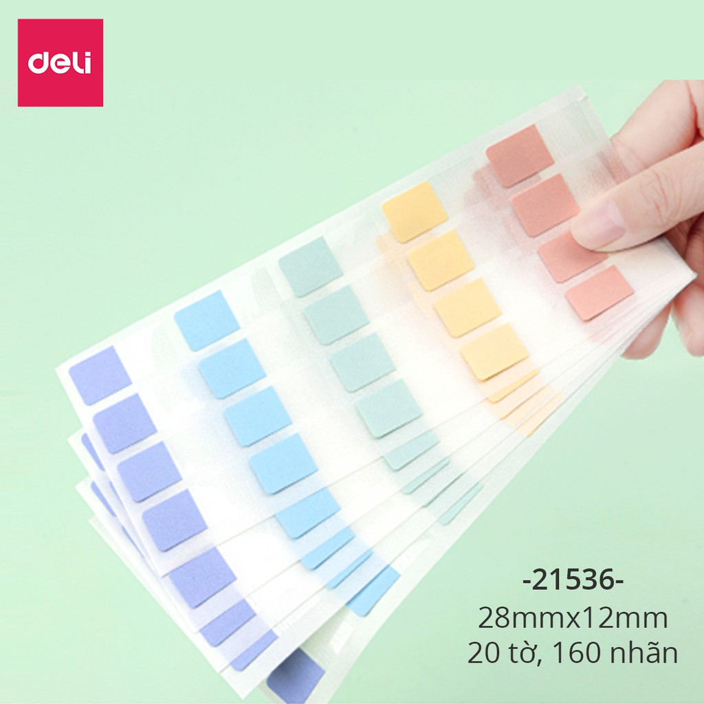 Giấy phân trang nhiều màu pastel nhiều kích cỡ Deli - 28x25mm Deli - 21535 / 21536/ 21537