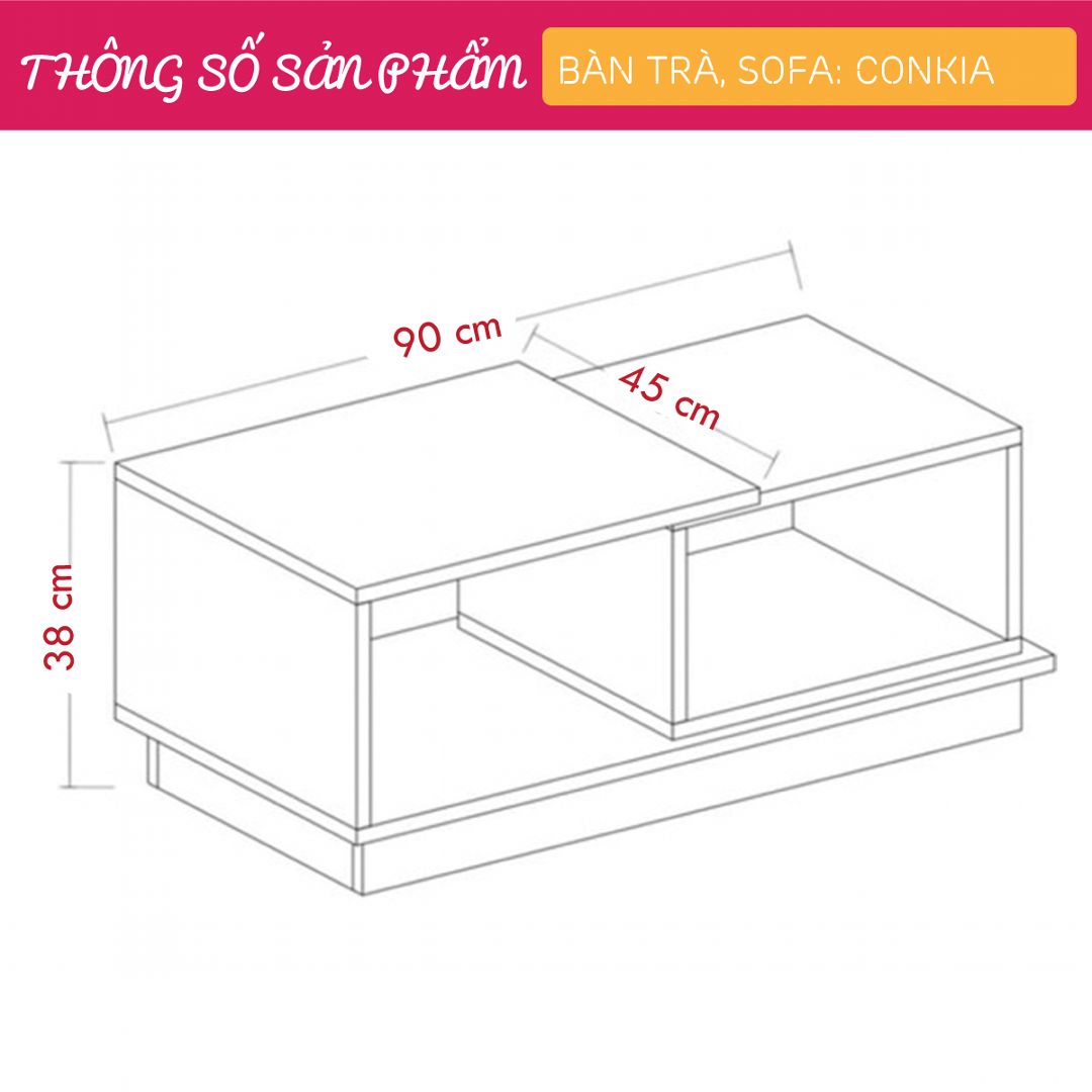 Bàn trà gỗ hiện đại SMLIFE Conkia | Gỗ MDF dày 17mm chống ẩm | D90xR45xC38cm