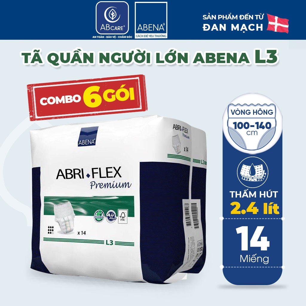 Combo 6 bịch tã quần người lớn Abena Abri Flex Fremium - Nhập khẩu Đan Mạch (Gói 14 miếng)