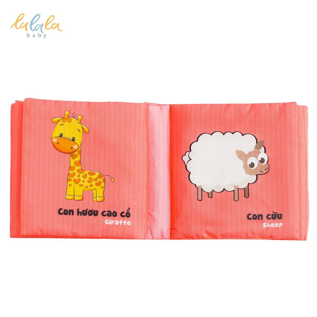 Combo 2 cuốn sách vải Lalala Baby kích thích đa giác quan, kích thước 15x15cm 12 trang (Phương tiện GT, Động vật)