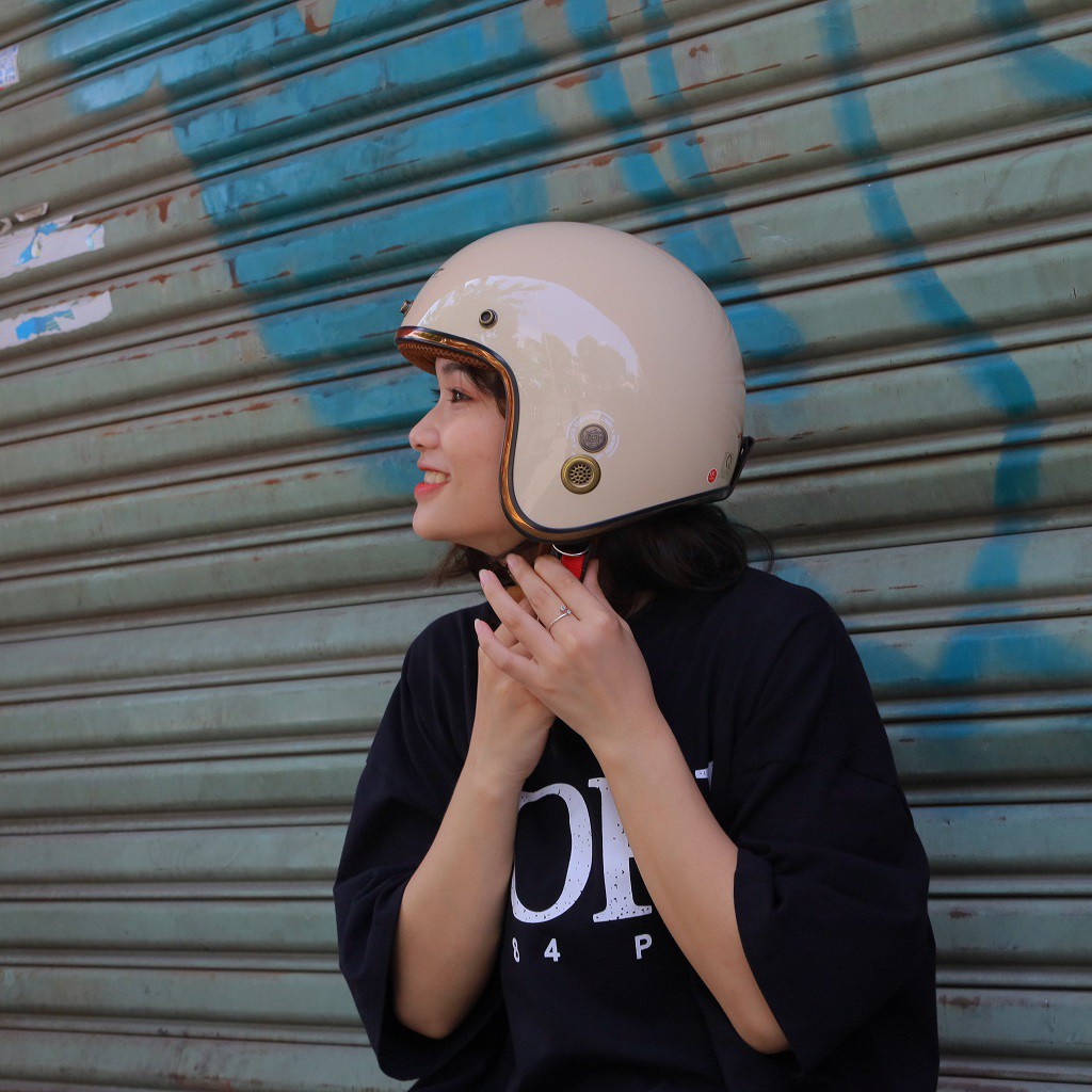 Mũ Bảo Hiểm 3/4 đầu SRT Viền Đồng Thông Gió Chính Hãng Cao Cấp - Lót Nâu Khóa Đỏ Nhiều Màu