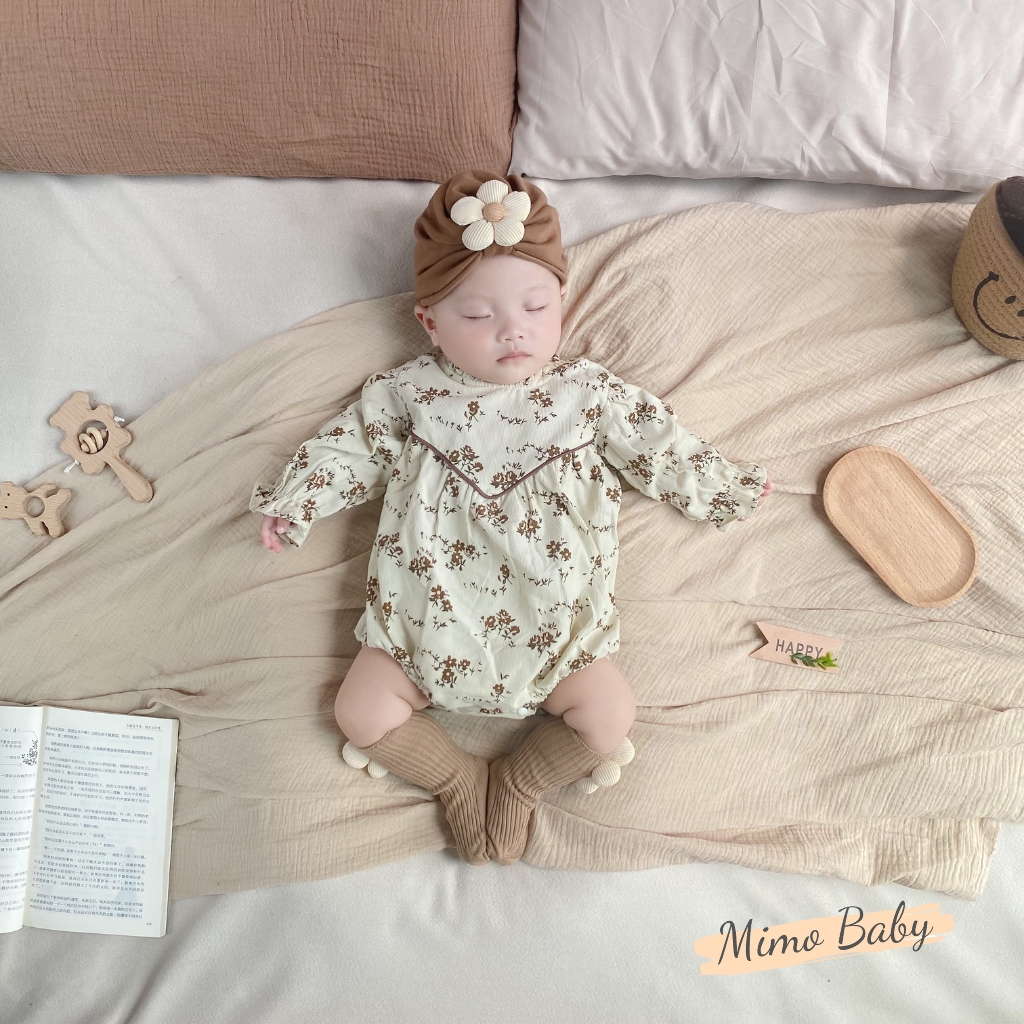 Set tất mũ turban đính hoa nâu be đáng yêu cho bé T49 Mimo Baby