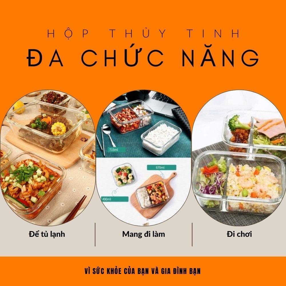 Bộ 3 Hộp Cơm Thủy Tinh COBACOOK 2 Hộp 640ml 1 Hộp 400ml Và Túi Giữ Nhiệt- CCR4R63BB