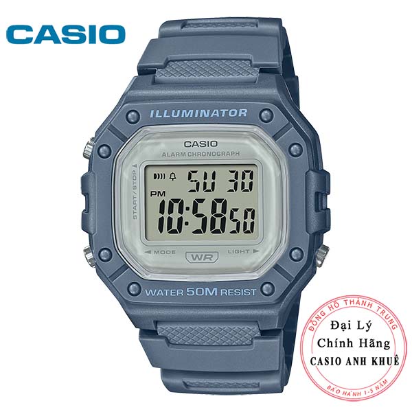 Đồng Hồ Casio W-218HC-2AVDF Dây Nhựa Nam - Mặt Vuông - WR50M