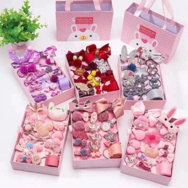 CỘT TÓC, KẸP TÓC DỄ THƯƠNG CHO BÉ GÁI, SET NƠ DÂY BUỘC TÓC 18 CHI TIẾT CO BÉ FULLBOX