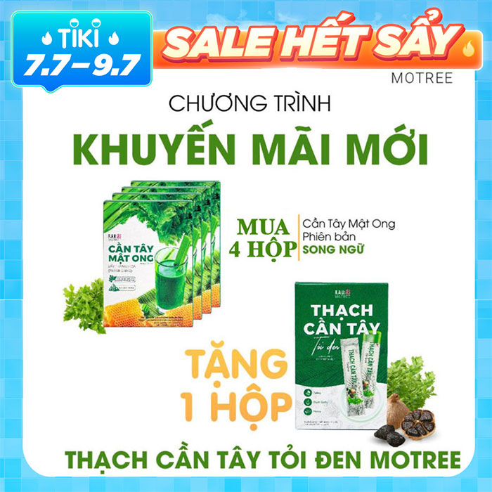 Combo 4 Hộp Bột Cần Tây Mật Ong MOTREE Sấy Thăng Hoa Phiên Bản Song Ngữ [Mẫu Mới] - Tặng Kèm 1 Thạch Cần Tây Tỏi Đen