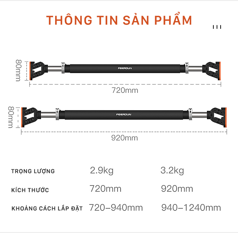 Xà đơn treo tường thế hệ mới FED-XM0103 điều chỉnh 72-94cm